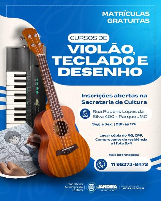 Jandira: Estão abertas as inscrições para os cursos de Teclado, Desenho e Violão.